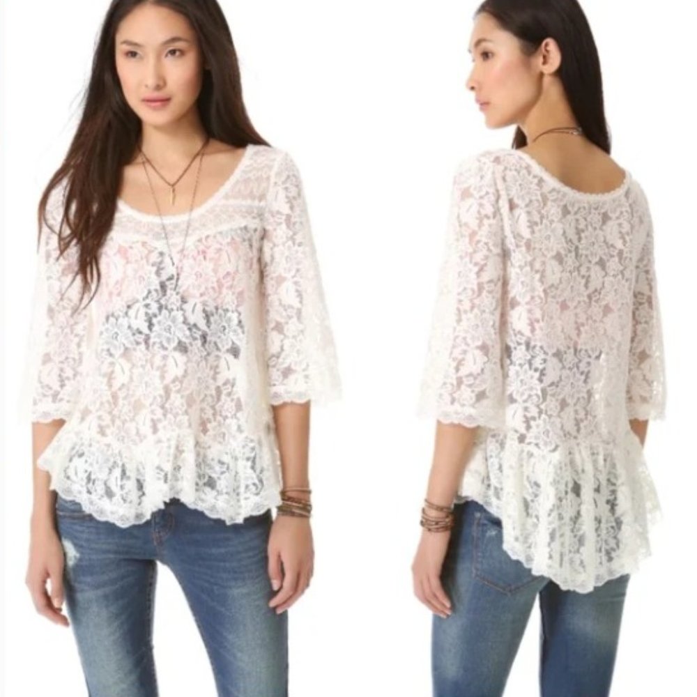 FREE People Ivory Cream Lace Top Small
